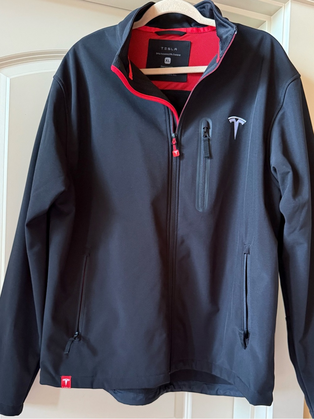 New Tesla Men's Black Soft Shell Jacket,Red Accents,Given after buying 2 Teslas